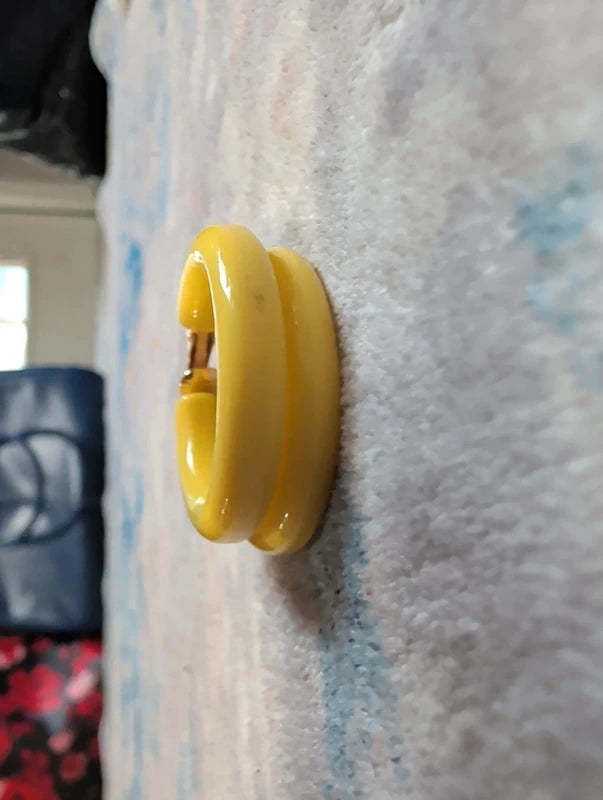 Vintage Yellow Hoop Clip-On Earrings Costume Jewelry Retro