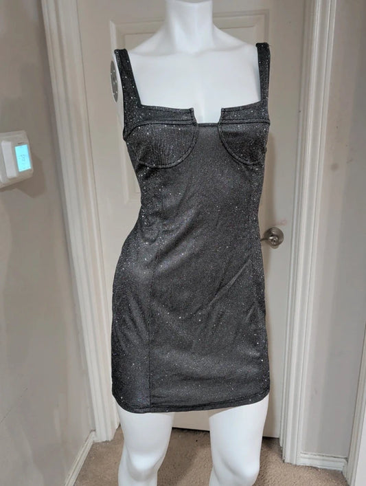 Silver & Black Tailored Stretch Mini Dress Women's Large