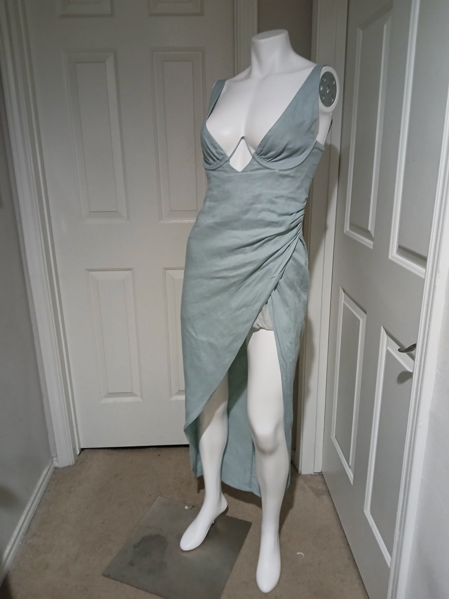 Rumer The Label Luella Maxi Linen Dress Blue Slit Size S
