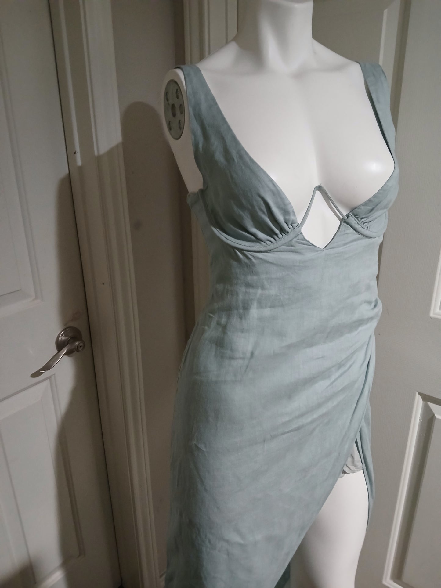 Rumer The Label Luella Maxi Linen Dress Blue Slit Size S