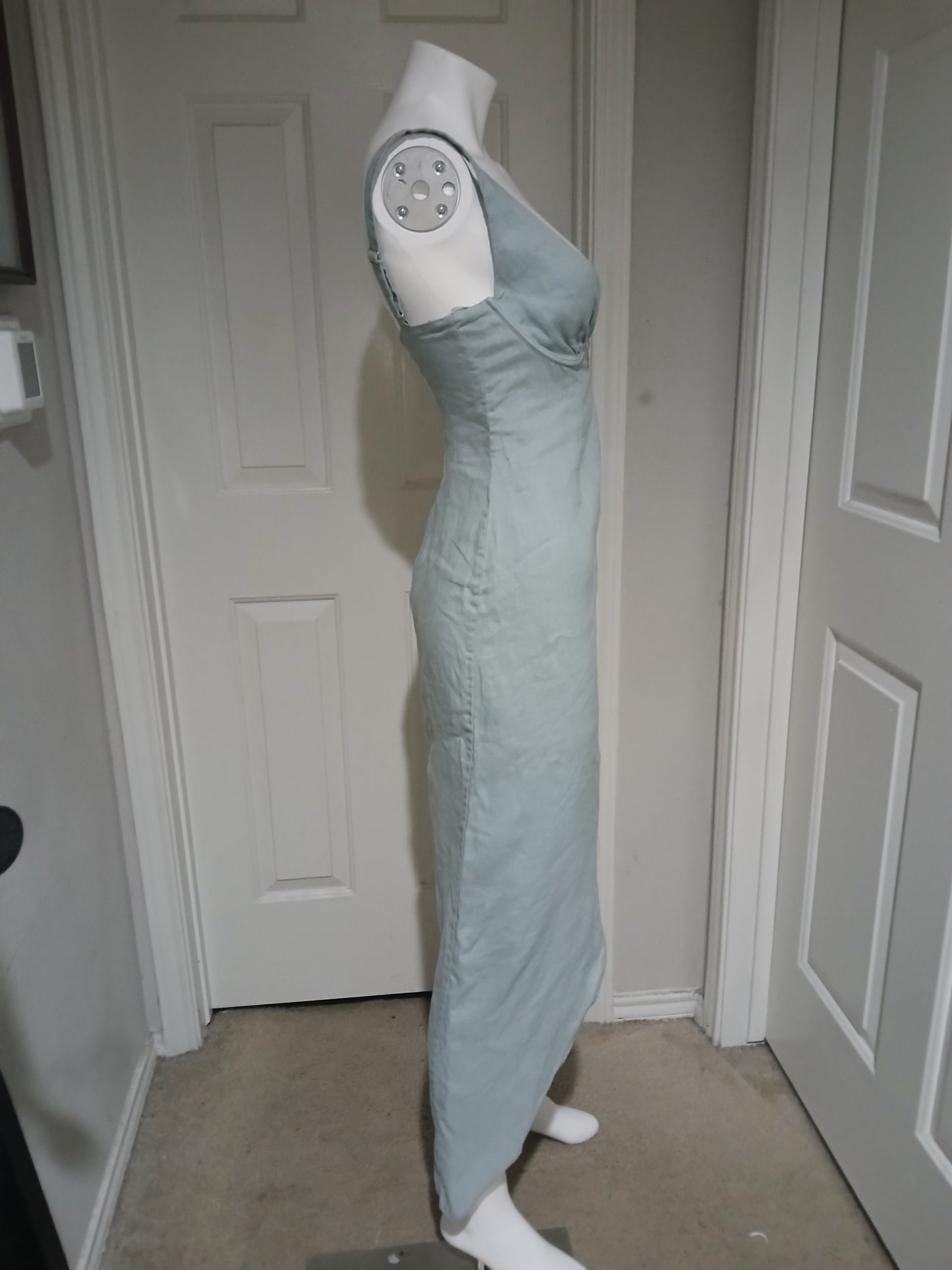 Rumer The Label Luella Maxi Linen Dress Blue Slit Size S
