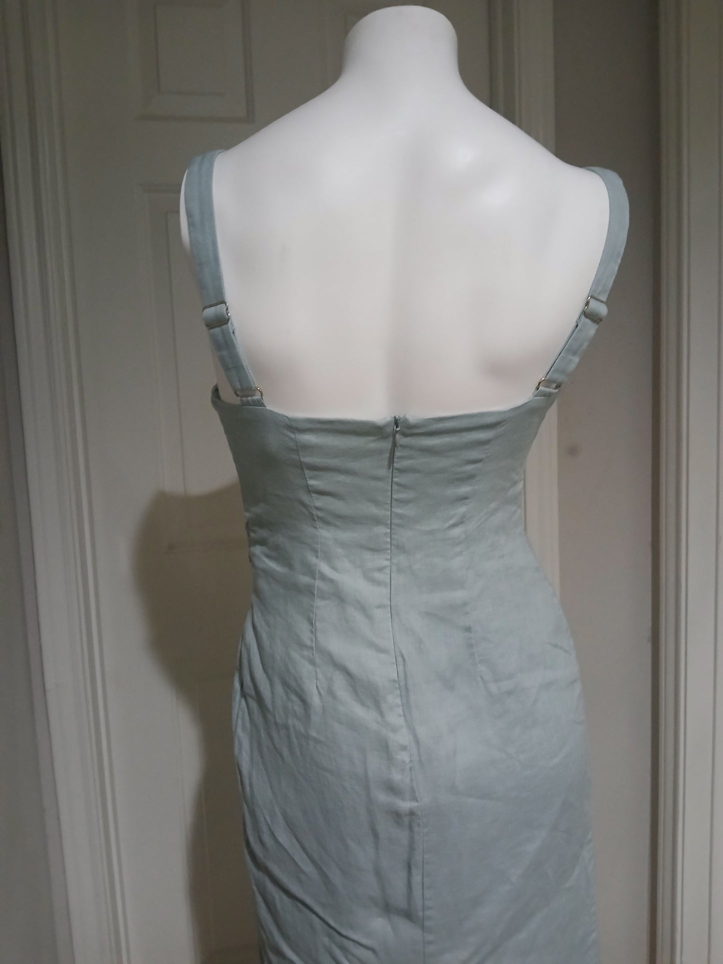 Rumer The Label Luella Maxi Linen Dress Blue Slit Size S