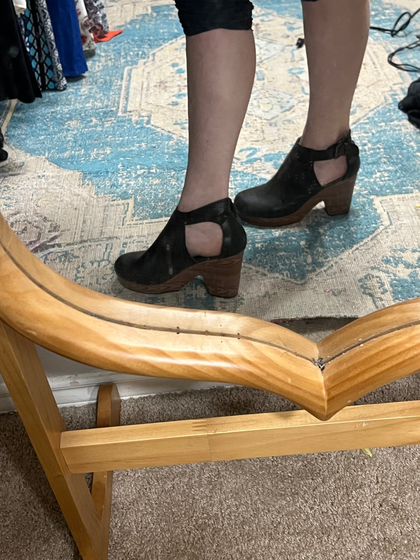 Natural Reflections Ancora Black Wedge Clog Ankle Boot size 7.5