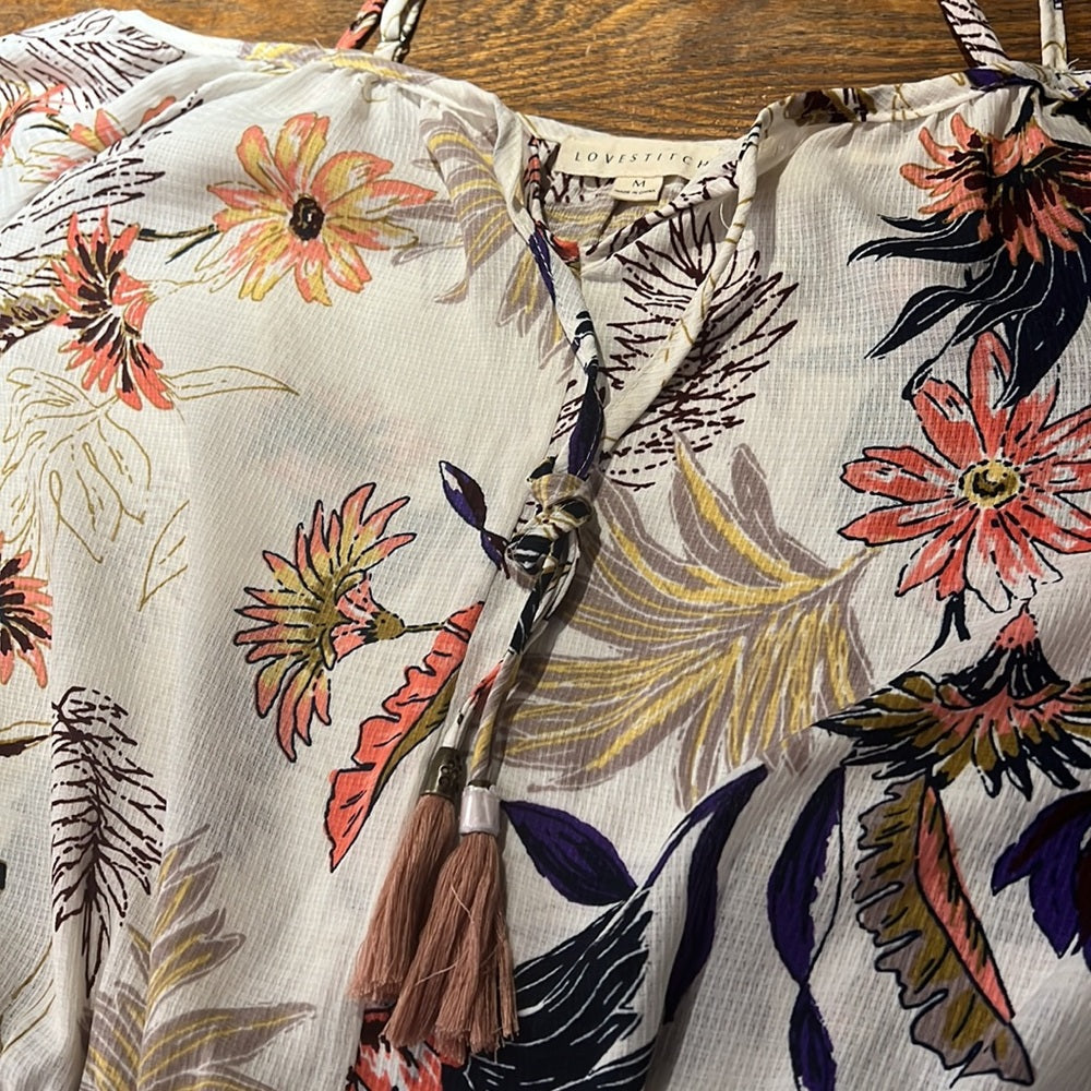 Lovestitch Open Shoulder Floral Romper Size M