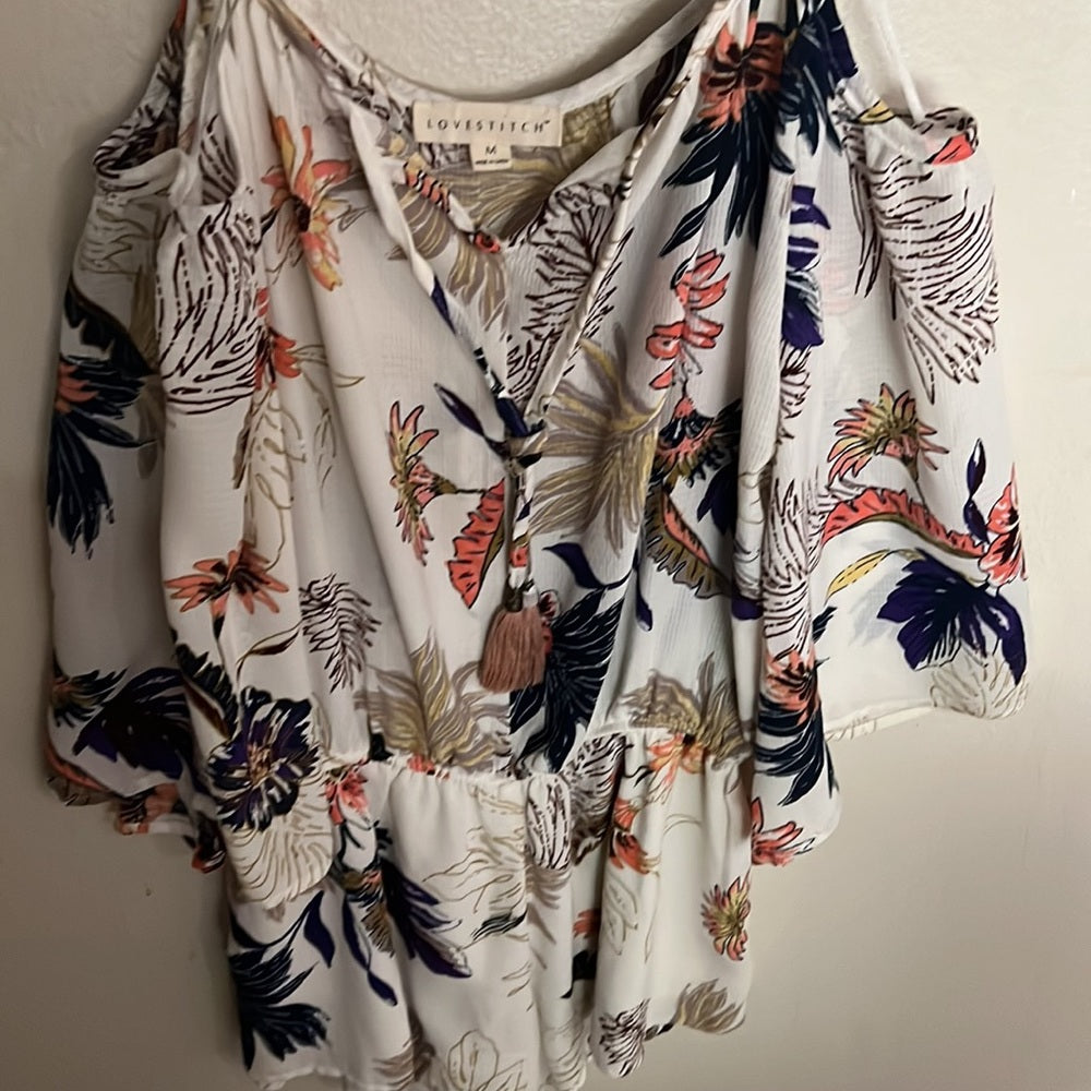 Lovestitch Open Shoulder Floral Romper Size M