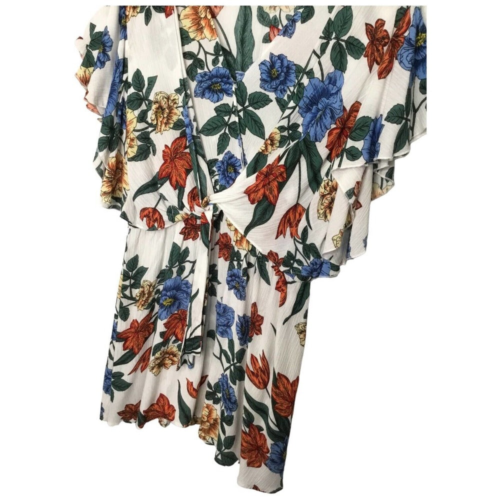 Umgee Tropical Floral Flare Sleeve Tie Front Fit Dress L