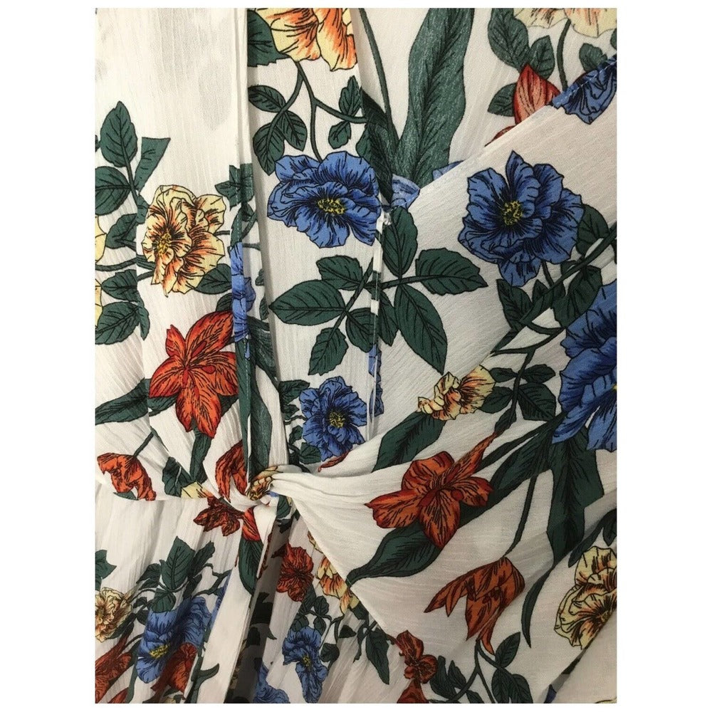 Umgee Tropical Floral Flare Sleeve Tie Front Fit Dress L