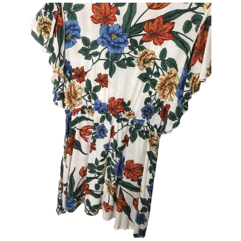 Umgee Tropical Floral Flare Sleeve Tie Front Fit Dress L