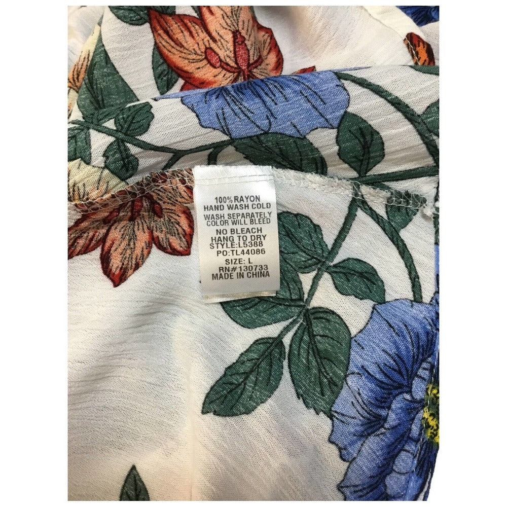 Umgee Tropical Floral Flare Sleeve Tie Front Fit Dress L