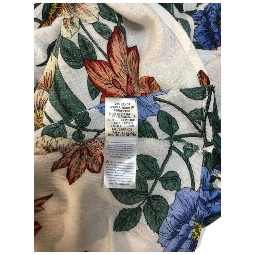 Umgee Tropical Floral Flare Sleeve Tie Front Fit Dress L