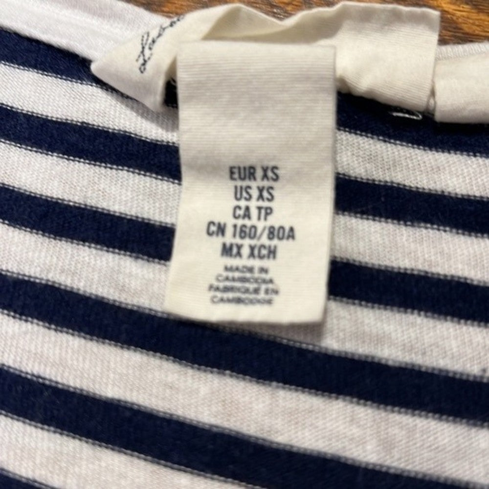 LOGG Navy Blue and White Cropped Sheer V Neck Top Size XS