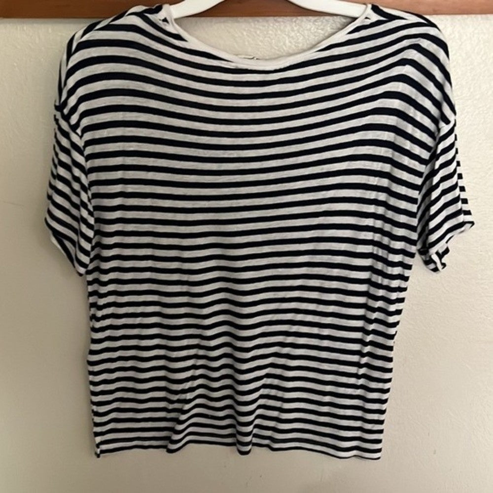 LOGG Navy Blue and White Cropped Sheer V Neck Top Size XS