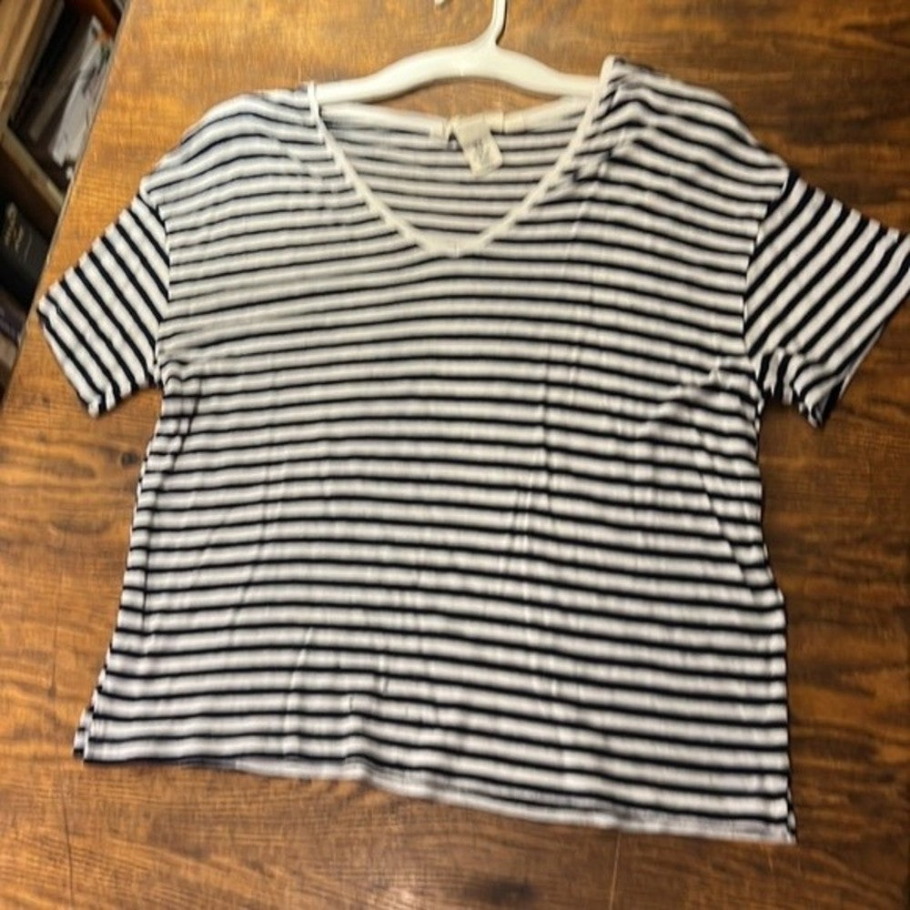LOGG Navy Blue and White Cropped Sheer V Neck Top Size XS