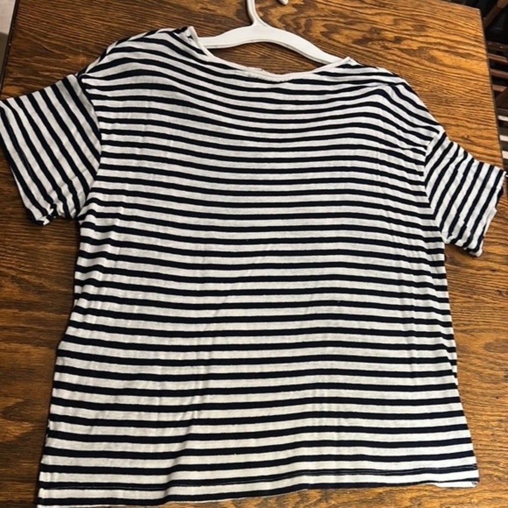 LOGG Navy Blue and White Cropped Sheer V Neck Top Size XS