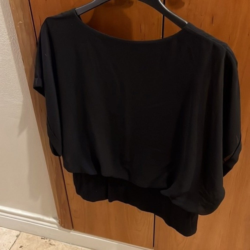 Joseph A Black Cropped Blouse with Cut-outs size Petite XL
