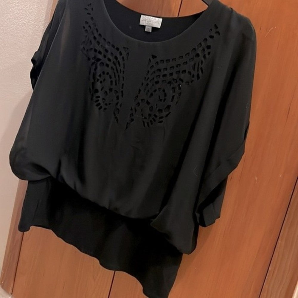 Joseph A Black Cropped Blouse with Cut-outs size Petite XL
