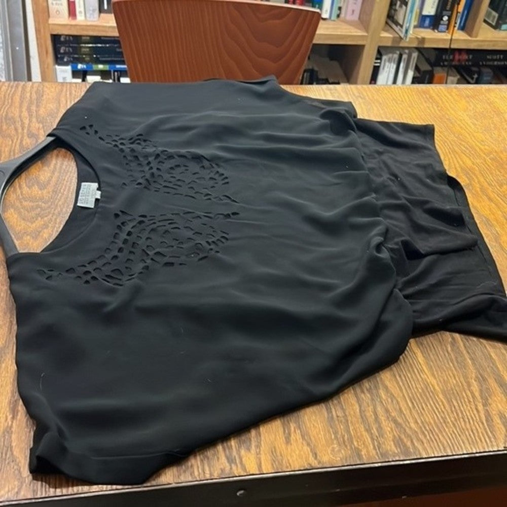 Joseph A Black Cropped Blouse with Cut-outs size Petite XL
