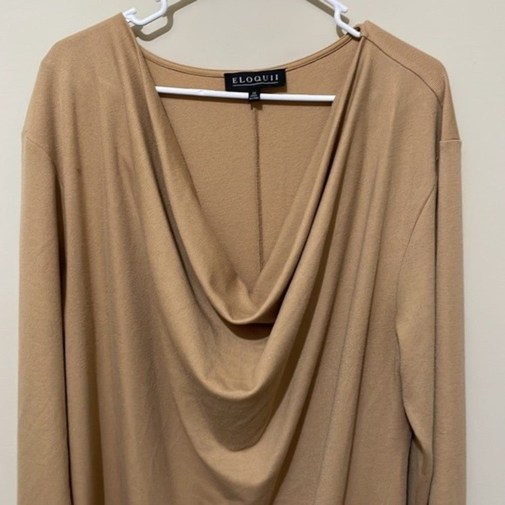 NWT Eloquii Cowl Neck Dress 3/4 sleeves camel comfort casual career plus 20