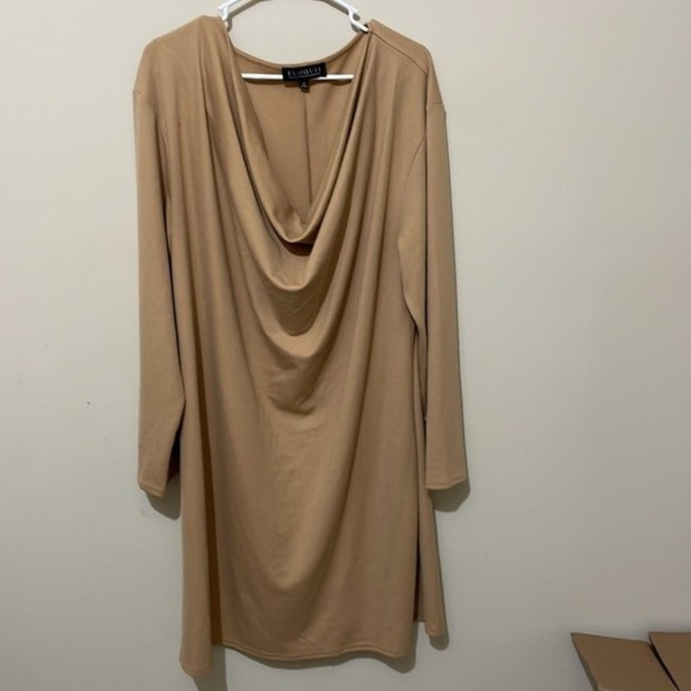 NWT Eloquii Cowl Neck Dress 3/4 sleeves camel comfort casual career plus 20