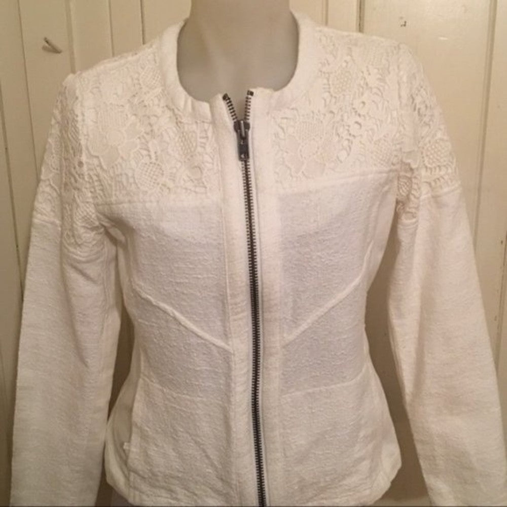 CABi Cotton Boucle Lace Zip Front Moto Jacket XS