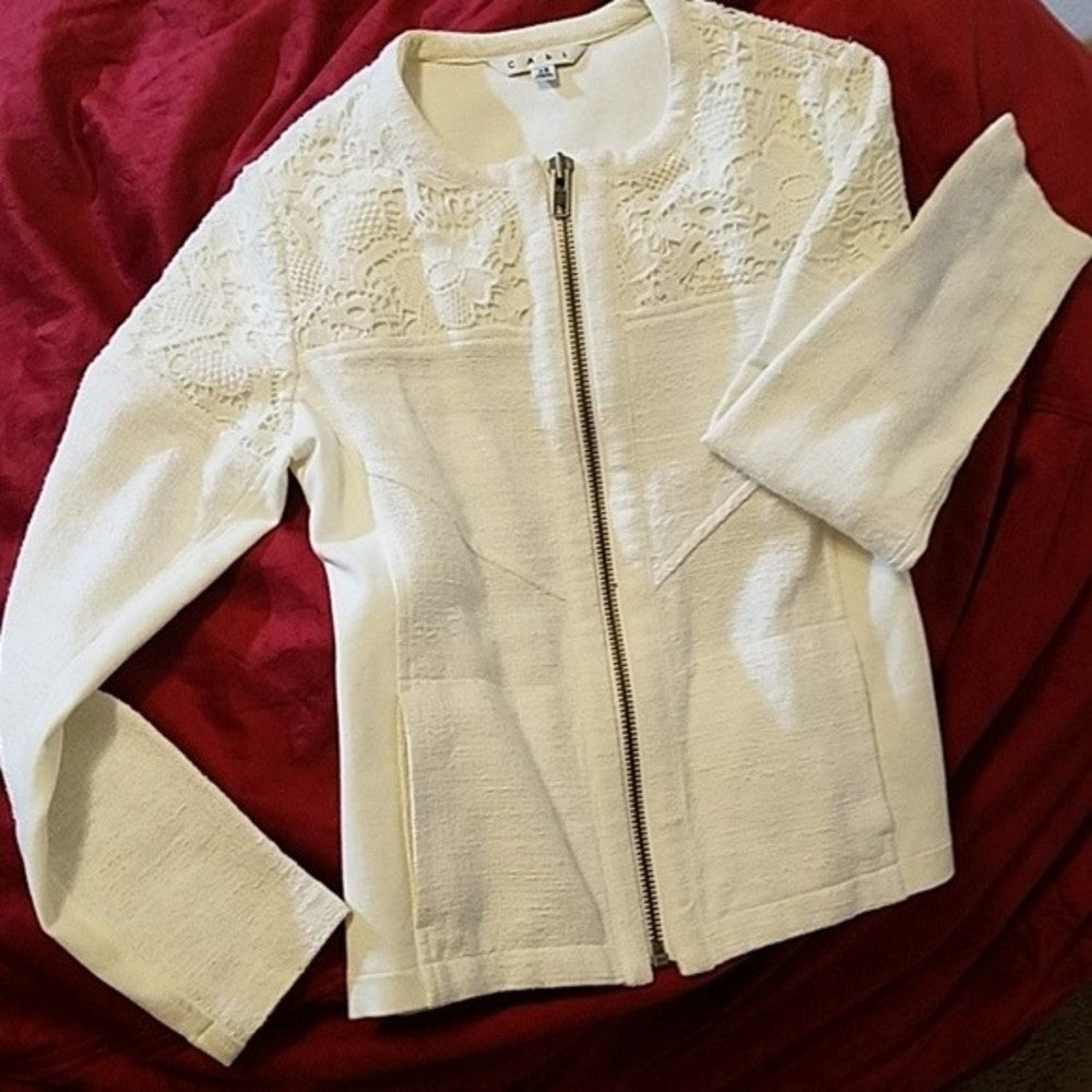 CABi Cotton Boucle Lace Zip Front Moto Jacket XS
