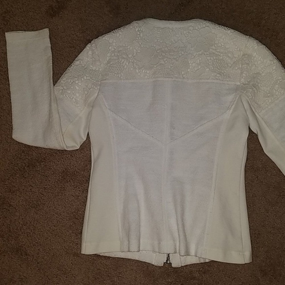 CABi Cotton Boucle Lace Zip Front Moto Jacket XS