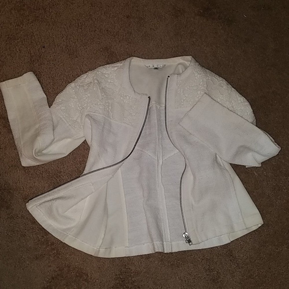 CABi Cotton Boucle Lace Zip Front Moto Jacket XS