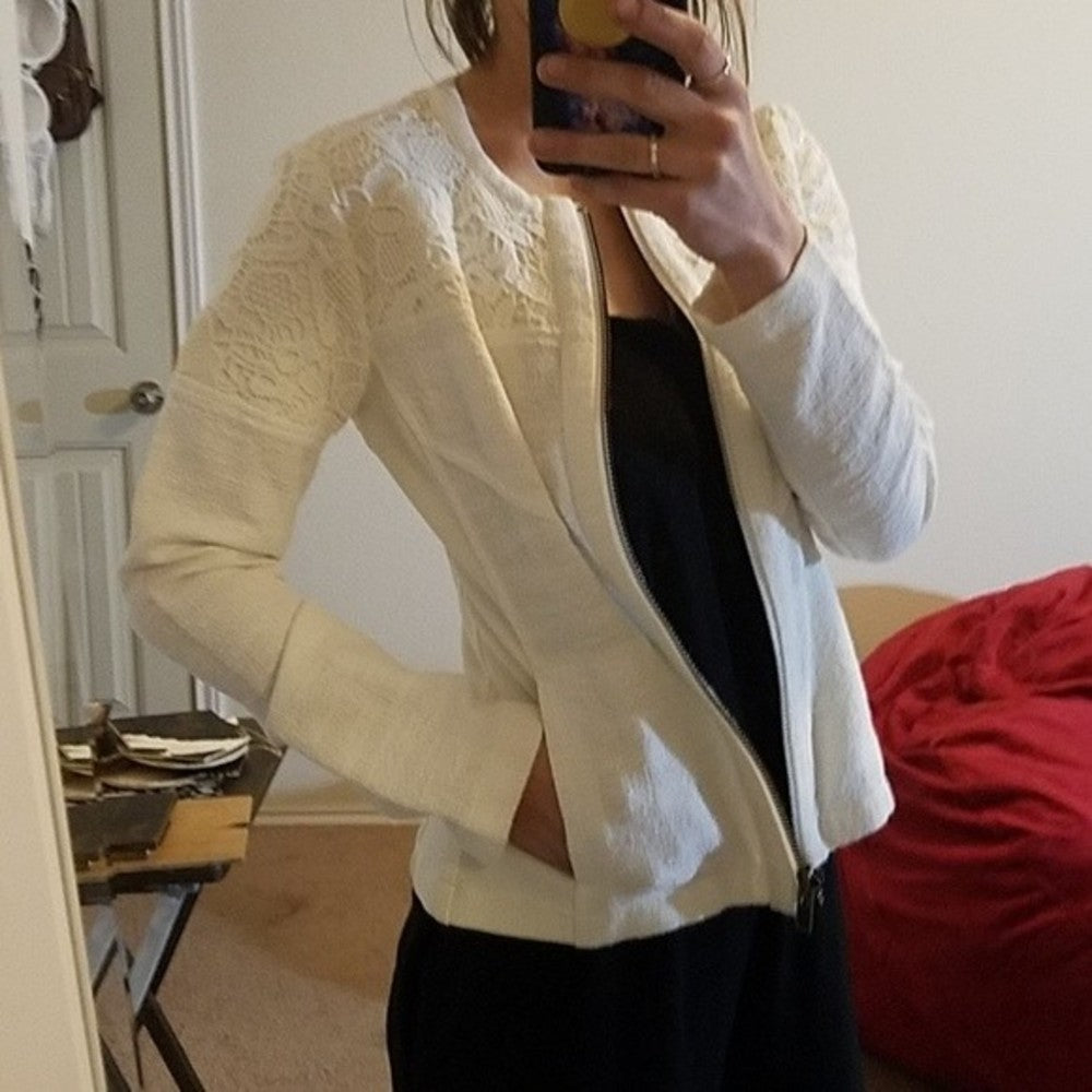 CABi Cotton Boucle Lace Zip Front Moto Jacket XS