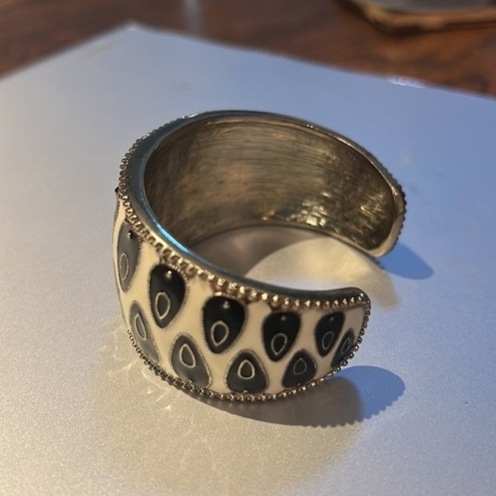 Vintage Black and White Enamel Cuff Bracelet
