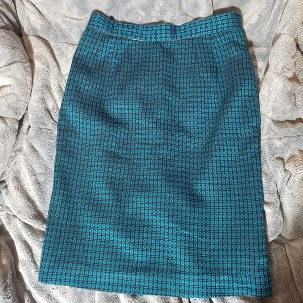 Bold Blue Patterned Handmade Pencil Skirt Size SP