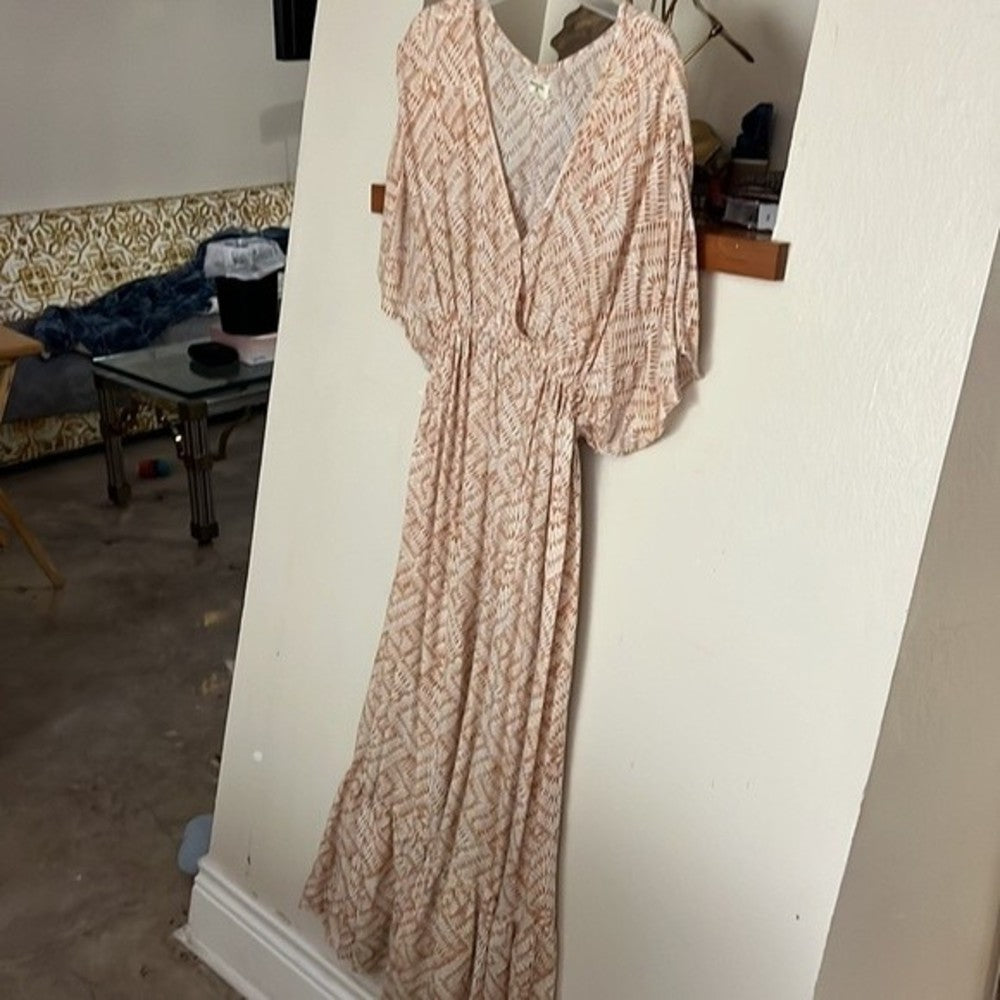 World Market White and Orange-Red Maxi Dress S/M