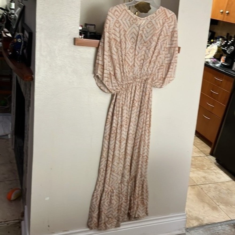 World Market White and Orange-Red Maxi Dress S/M