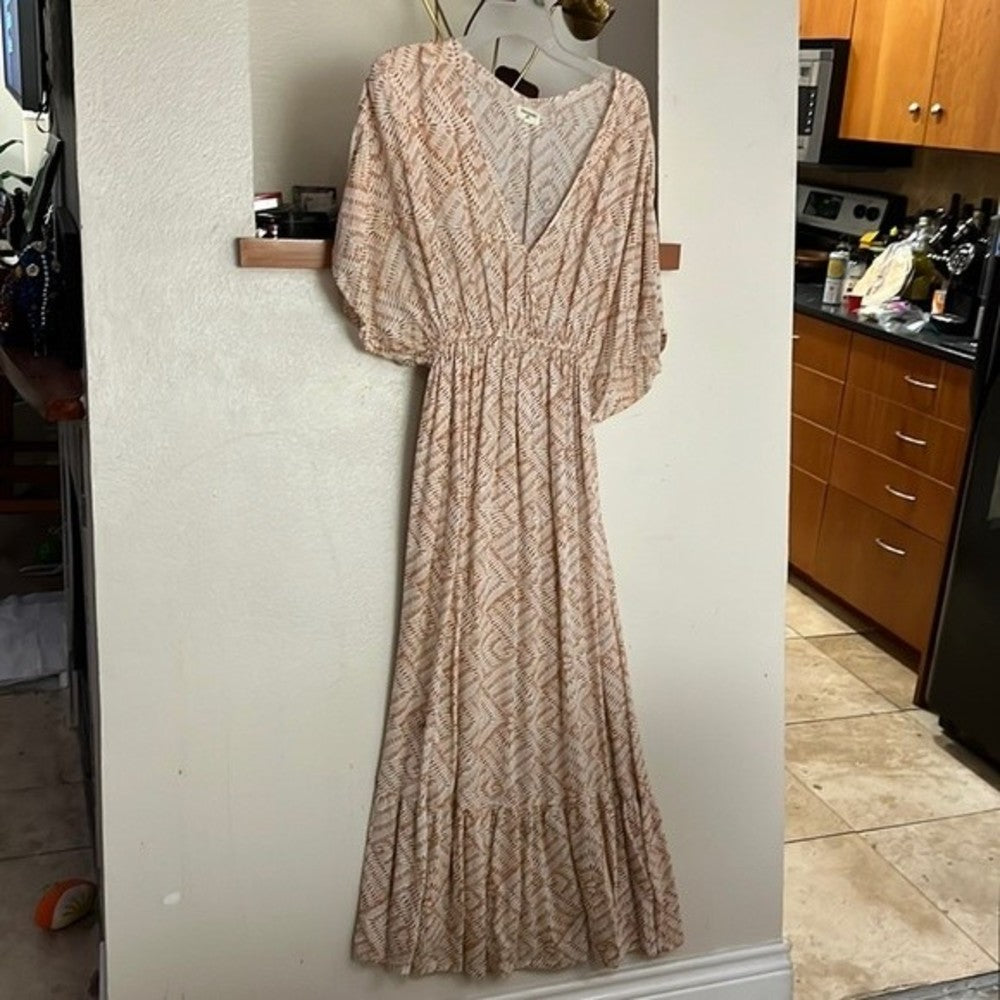 World Market White and Orange-Red Maxi Dress S/M