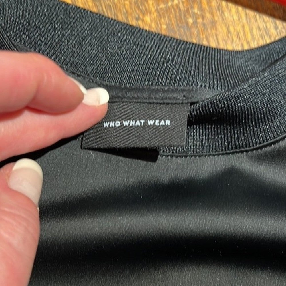 Black Silky WHO WHAT WHERE Blouse Size M