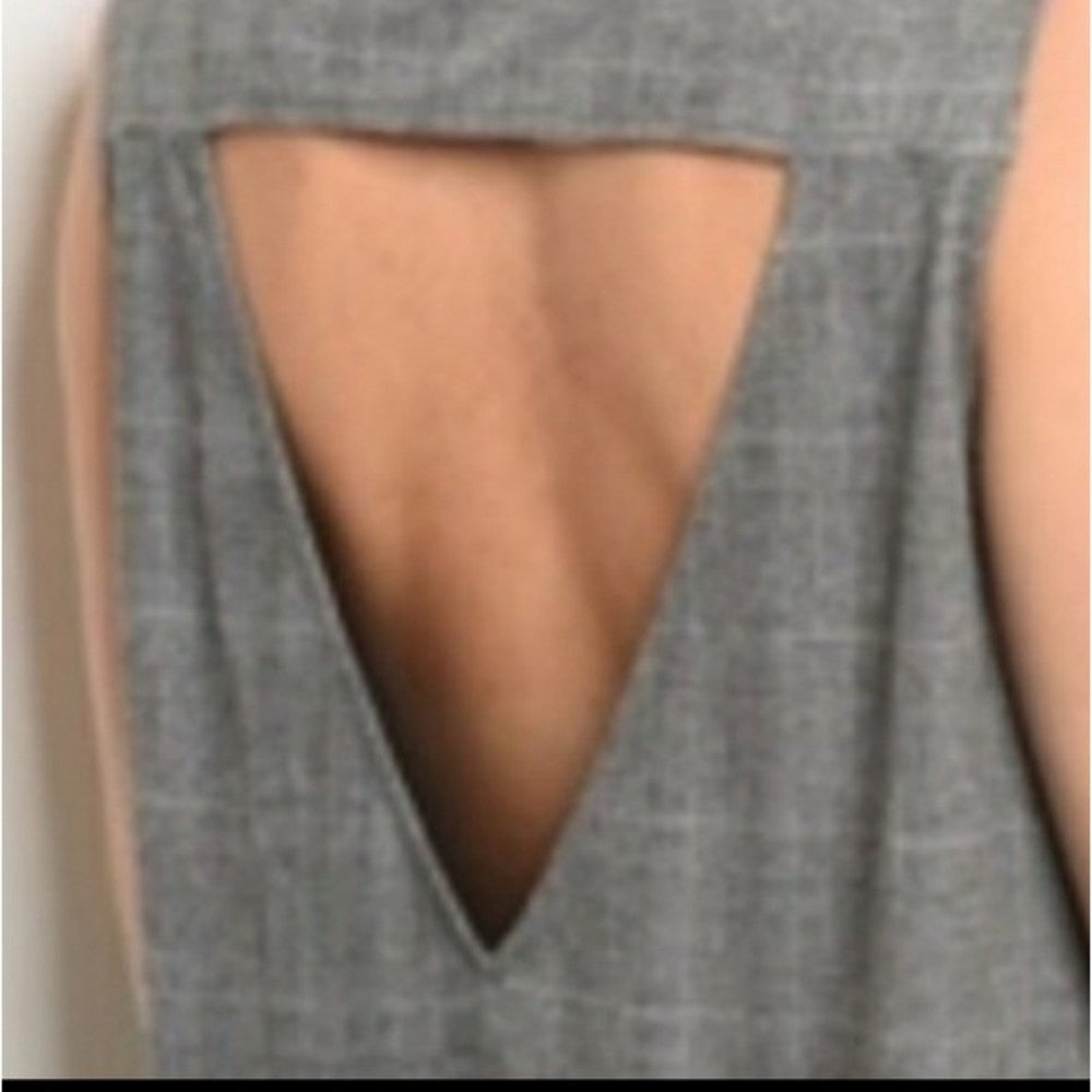 ROKOKO Trapeze Dress Sleeveless Back Cutout Large Gray with White Checks