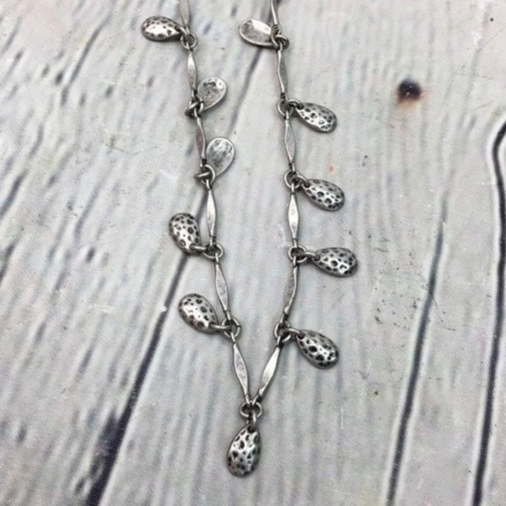 Vintage S10 Silver Imprinted Long Statement Necklace