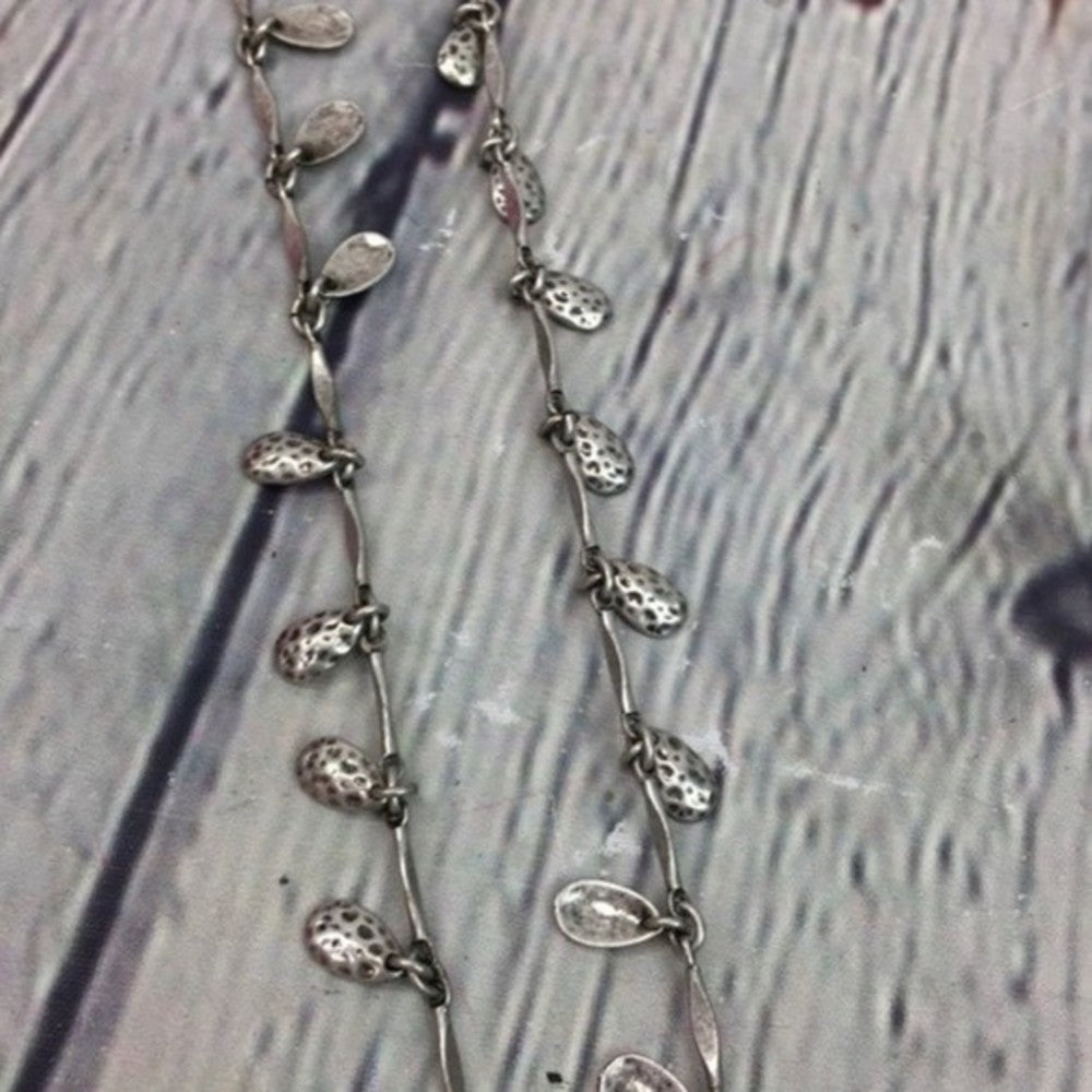 Vintage S10 Silver Imprinted Long Statement Necklace