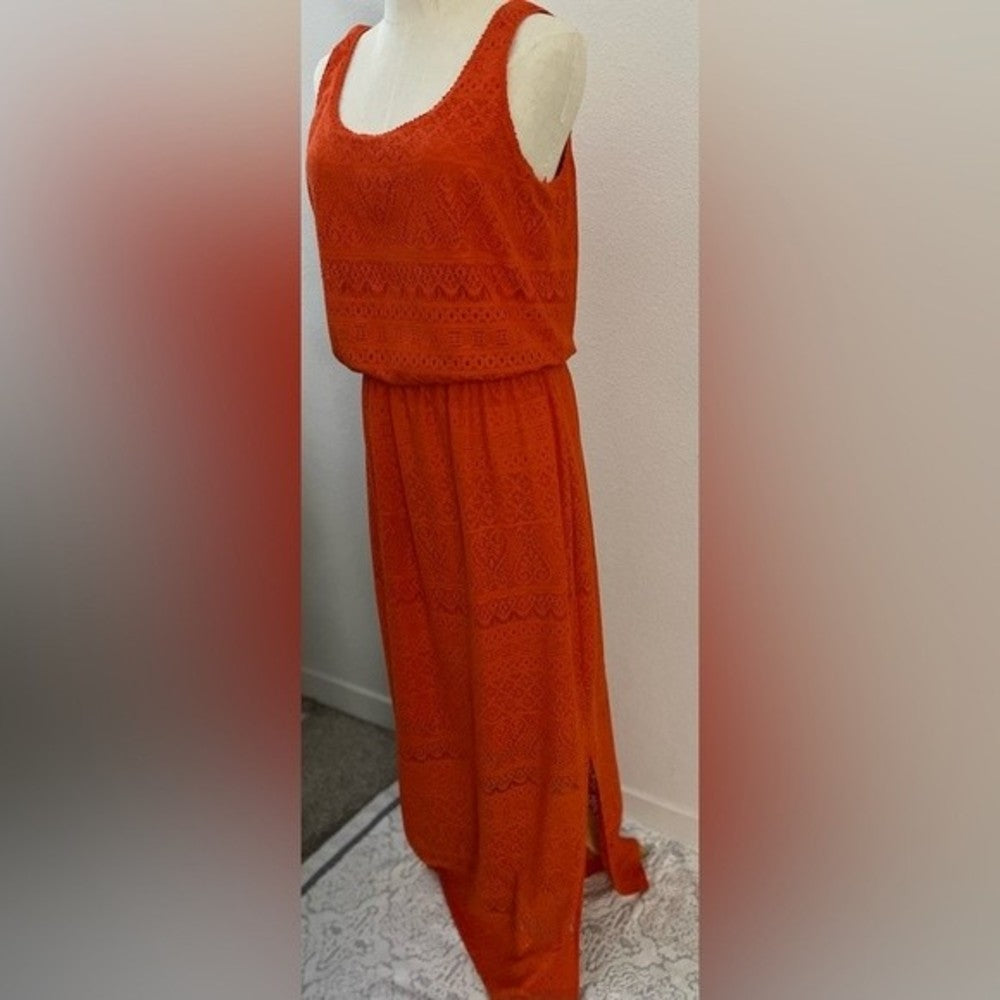 London Times Crochet Orange Maxi Dress size L