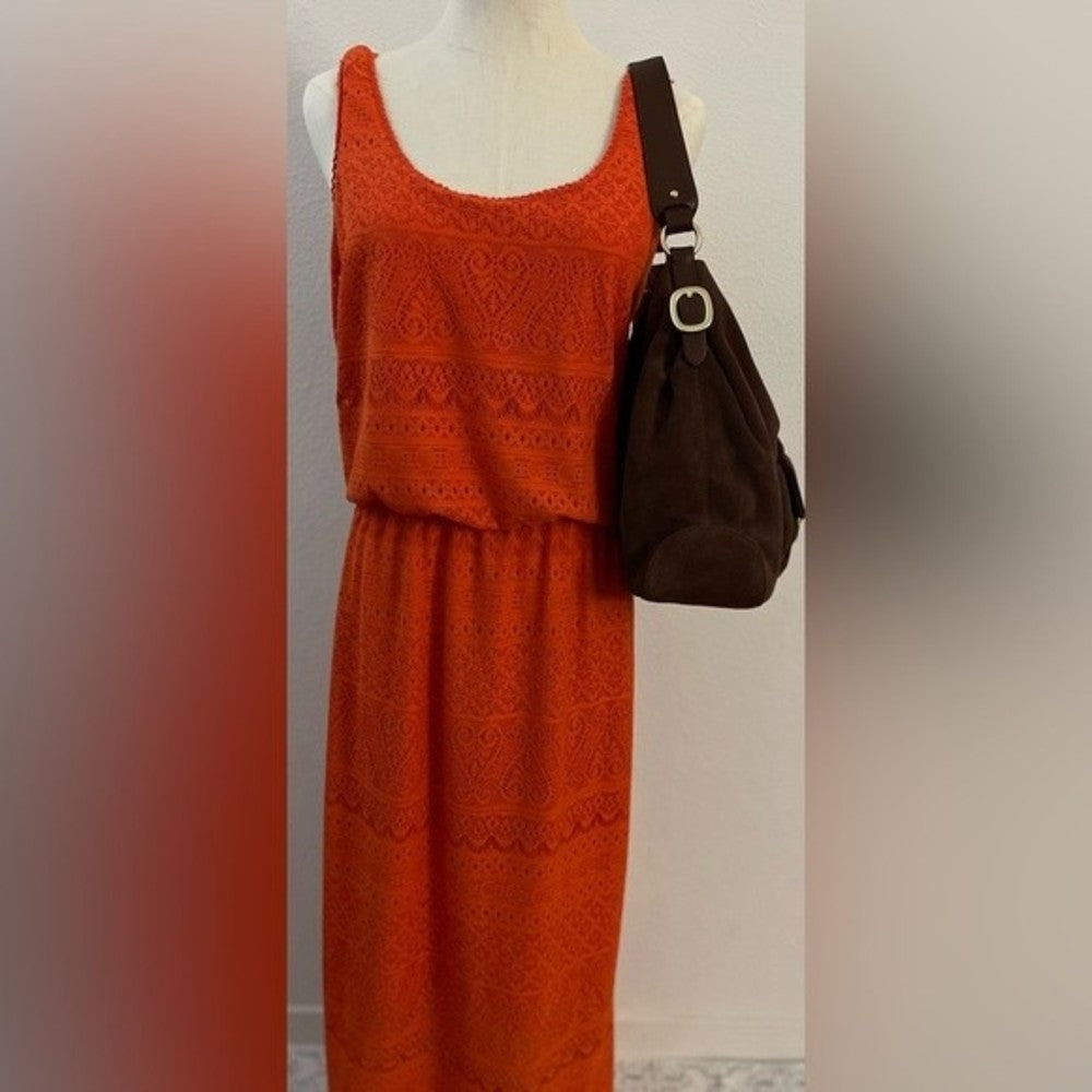 London Times Crochet Orange Maxi Dress size L