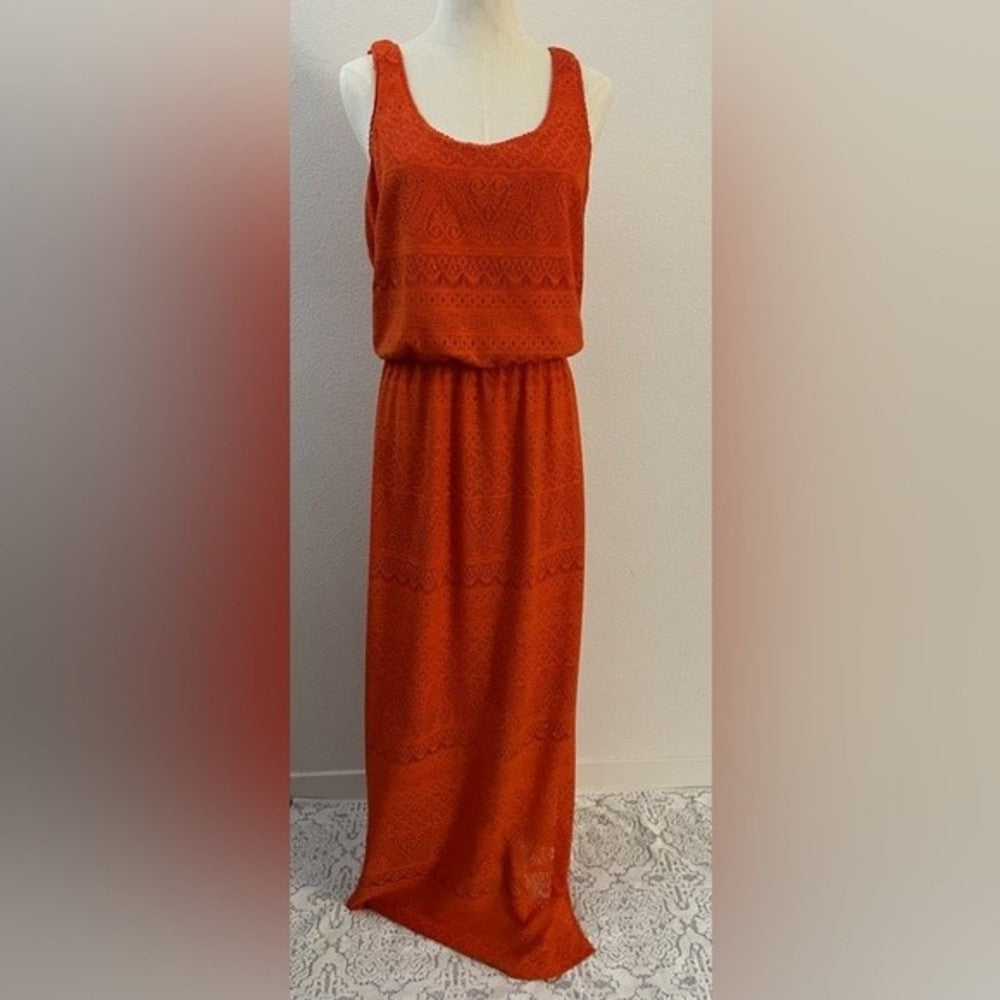 London Times Crochet Orange Maxi Dress size L