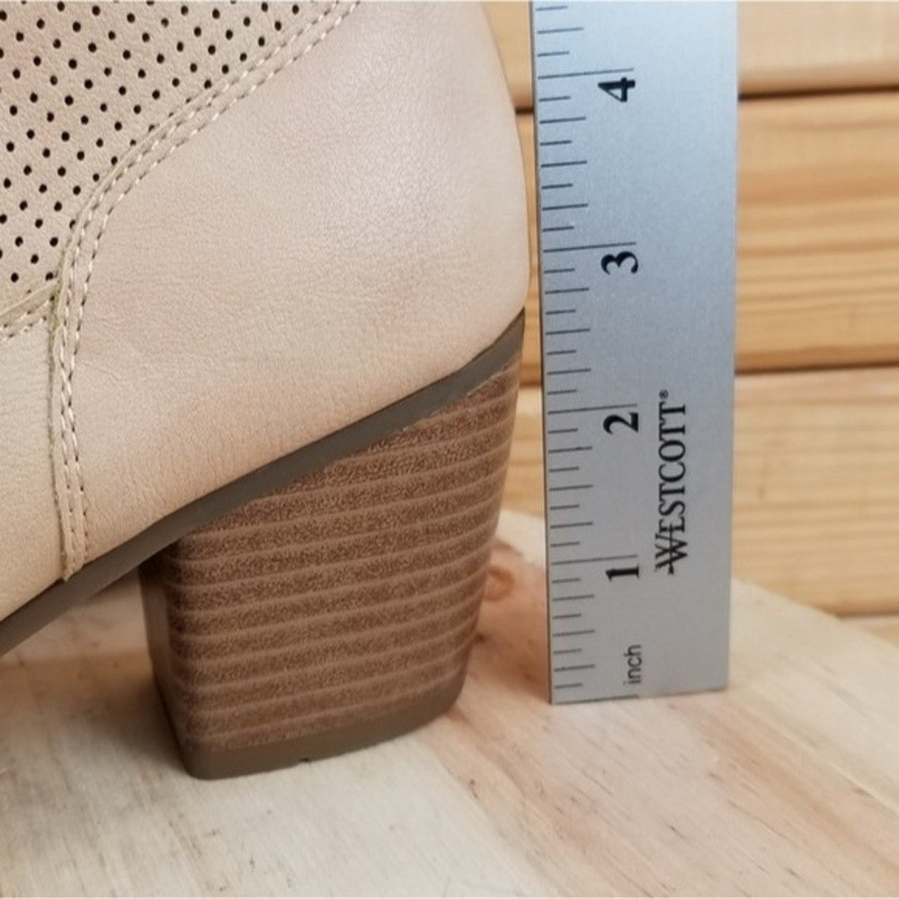 White Mountain Womens 7.5M Grace Beige Ankle Boots Shoes Side Zip Faux Leather