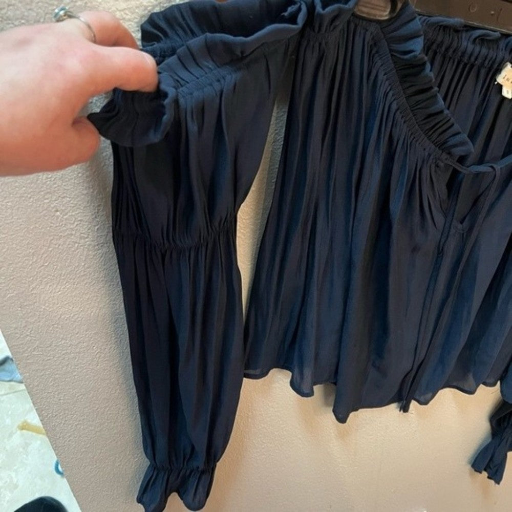 NWOT Lush Cold Shoulder Ruffle Tie French Terry Top size S