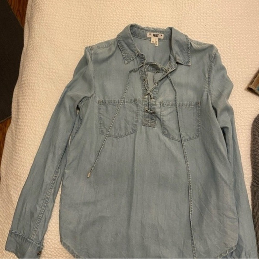 Adorable Paige Denim Chambray Top with Lace Up Front size S