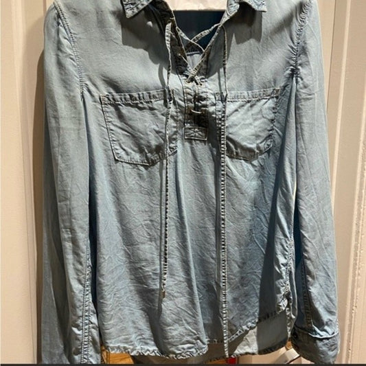 Adorable Paige Denim Chambray Top with Lace Up Front size S
