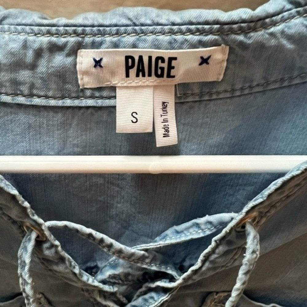 Adorable Paige Denim Chambray Top with Lace Up Front size S