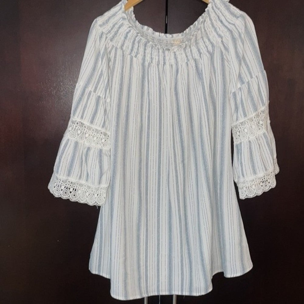 Gorgeous Bell Sleeved Striped A-Frame Off the Shoulder Midi/Mini Tunic size XL
