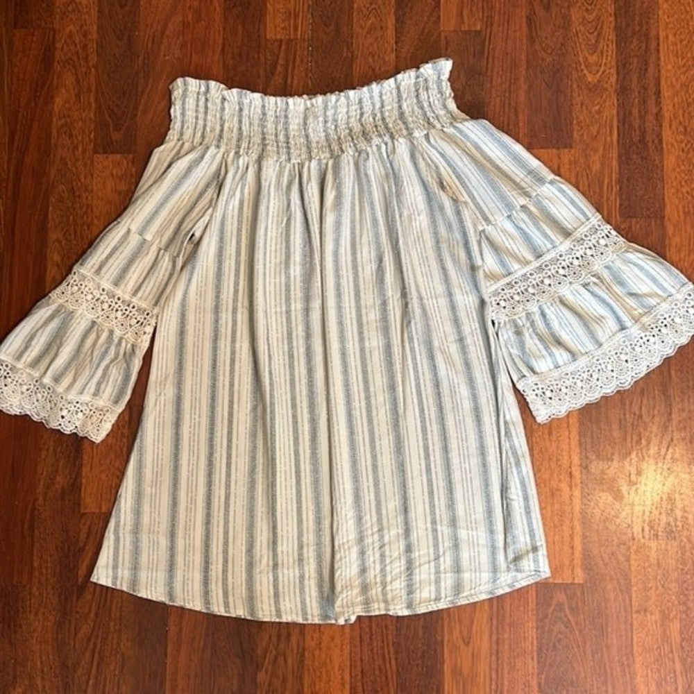 Gorgeous Bell Sleeved Striped A-Frame Off the Shoulder Midi/Mini Tunic size XL