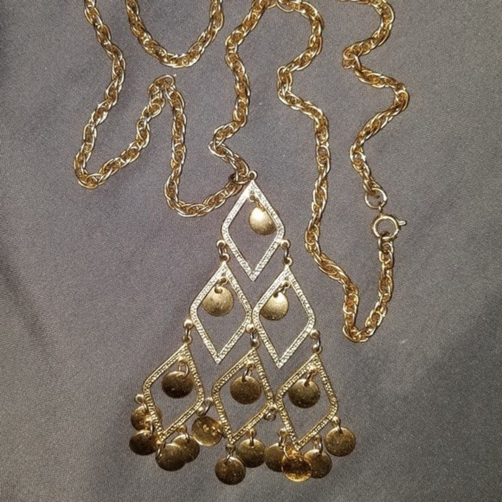 Art Deco Vintage Gold Mesh Statement Necklace