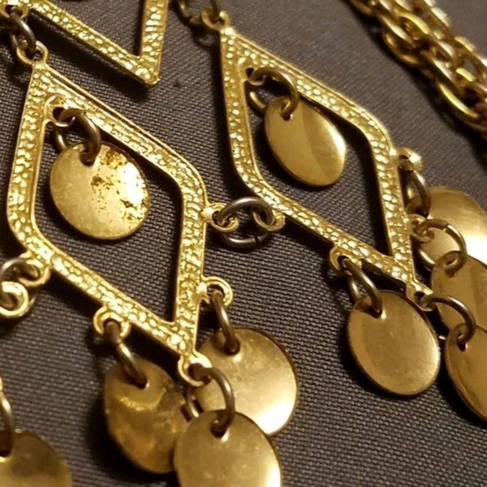 Art Deco Vintage Gold Mesh Statement Necklace
