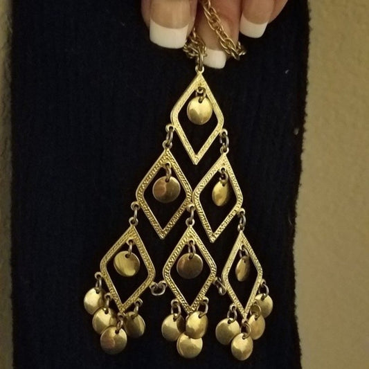 Art Deco Vintage Gold Mesh Statement Necklace